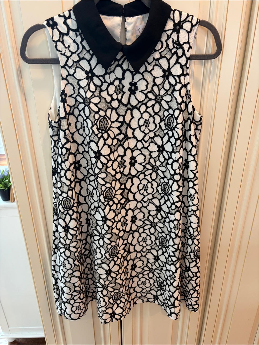 Nanette Lepore Black White Floral Lace Shift Dress with Peter Pan Collar size 4
